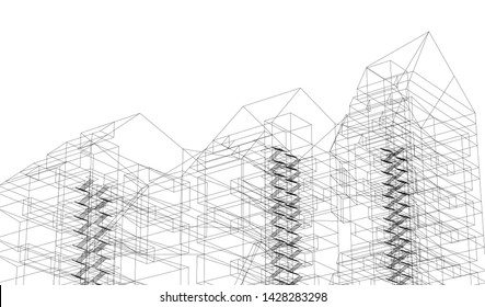 Abstract modern architecture building 3d