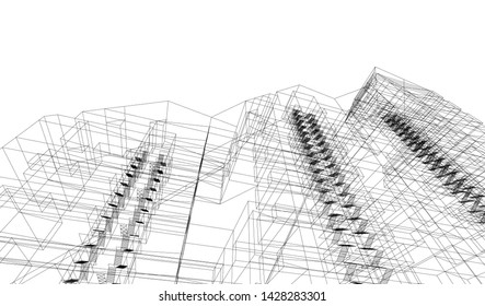 Abstract modern architecture building 3d
