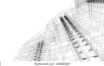 Abstract modern architecture building 3d