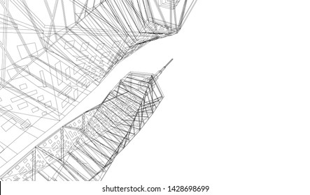 Abstract modern architecture building 3d