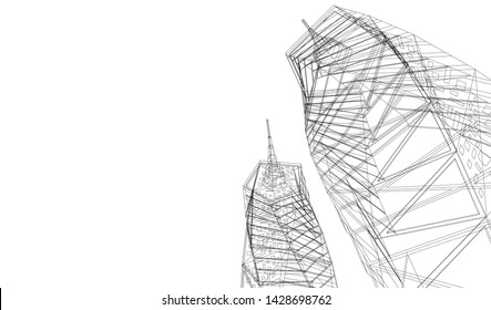 Abstract modern architecture building 3d