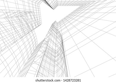 Abstract modern architecture building 3d