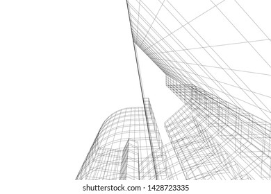 Abstract modern architecture building 3d