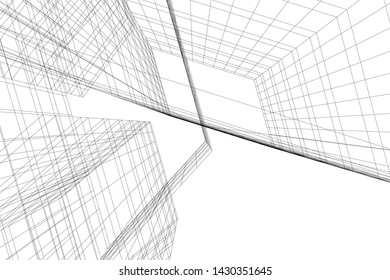 Abstract modern architecture building 3d