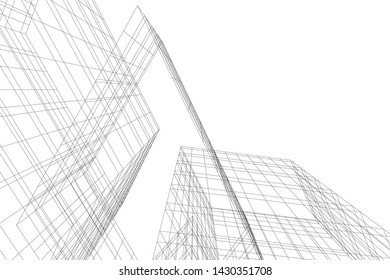 Abstract modern architecture building 3d