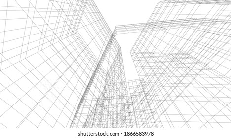 Abstract modern architecture building 3d illustration