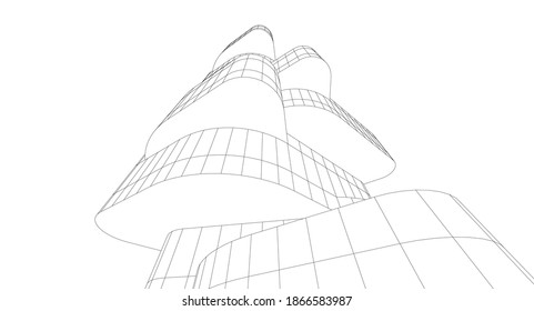 Abstract modern architecture building 3d illustration