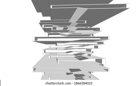 Abstract modern architecture building 3d illustration
