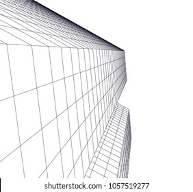 abstract modern architecture building, vector line 3d background