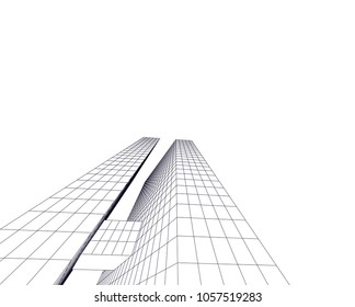 abstract modern architecture building, vector line 3d background