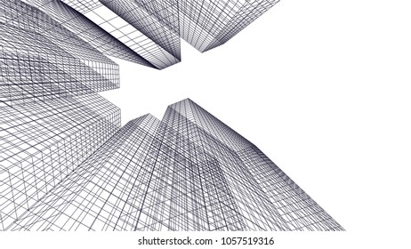 abstract modern architecture building, vector line 3d background