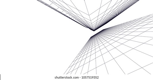 abstract modern architecture building, vector line 3d background