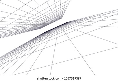 abstract modern architecture building, vector line 3d background