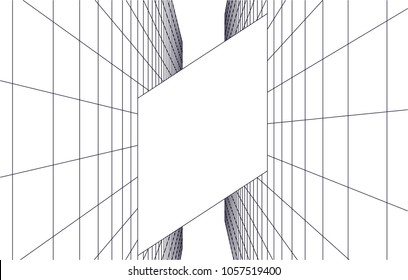 abstract modern architecture building, vector line 3d background