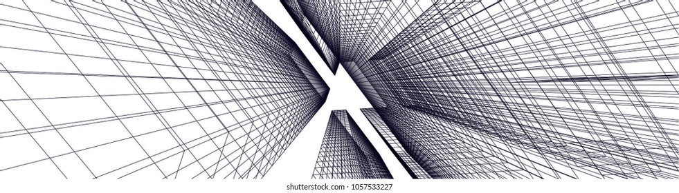 Abstract modern architecture building, vector line 3d background