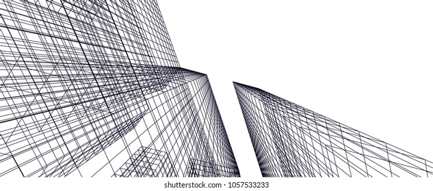 Abstract modern architecture building, vector line 3d background