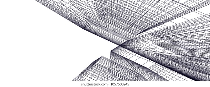 Abstract modern architecture building, vector line 3d background