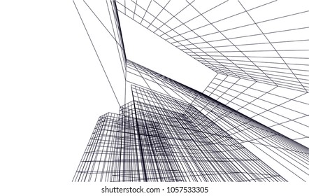 Abstract modern architecture building, vector line 3d background