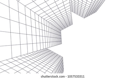 Abstract modern architecture building, vector line 3d background