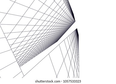 Abstract modern architecture building, vector line 3d background