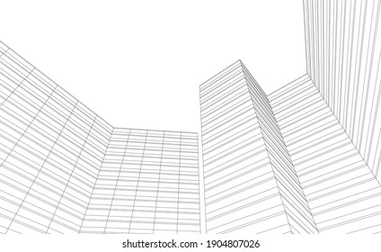 abstract modern architecture building vector 3d  illustration