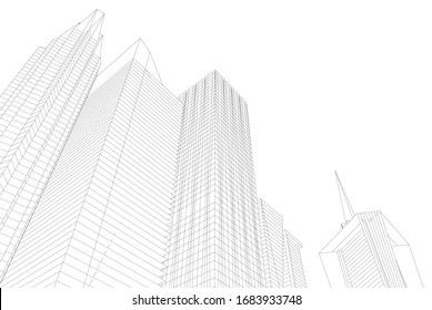 Abstract modern architecture, city buildings 3d illustration