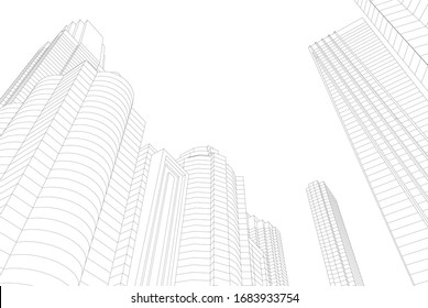 Abstract modern architecture, city buildings 3d illustration