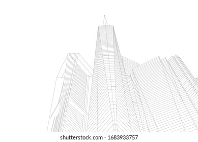 Abstract modern architecture, city buildings 3d illustration