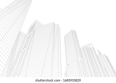 Abstract modern architecture, city buildings 3d illustration