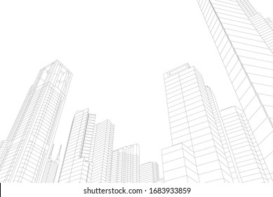 Abstract modern architecture, city buildings 3d illustration