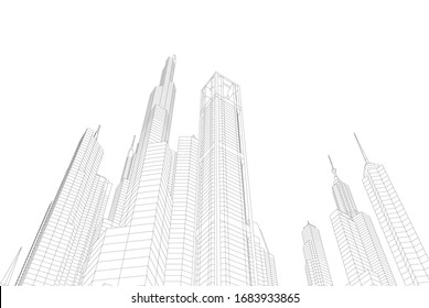 Abstract modern architecture, city buildings 3d illustration