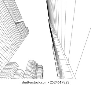 Abstract modern architecture, city buildings 3d illustration