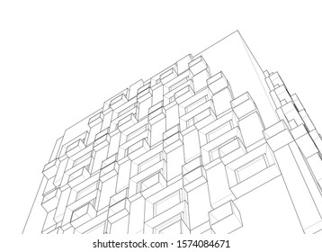 
abstract modern architecture facade 3d illustration