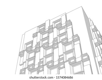 
abstract modern architecture facade 3d illustration