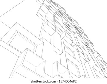 
abstract modern architecture facade 3d illustration