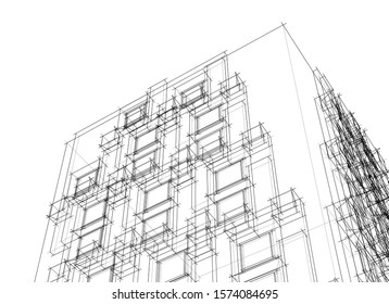 
abstract modern architecture facade 3d illustration