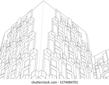 
abstract modern architecture facade 3d illustration