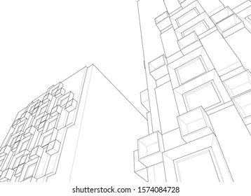 
abstract modern architecture facade 3d illustration
