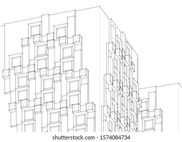 
abstract modern architecture facade 3d illustration