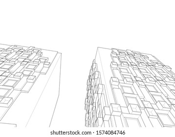 
abstract modern architecture facade 3d illustration
