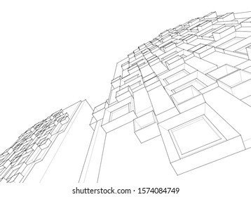 
abstract modern architecture facade 3d illustration
