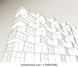 abstract modern architecture modular facade 3d illustration