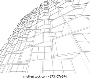 abstract modern architecture modular facade 3d illustration