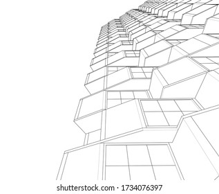 arquitectura moderna abstracta fachada modular 3d ilustración
