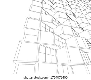 abstract modern architecture modular facade 3d illustration