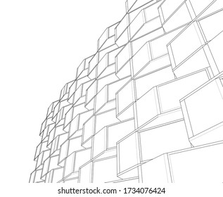 arquitectura moderna abstracta fachada modular 3d ilustración