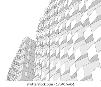 arquitectura moderna abstracta fachada modular 3d ilustración