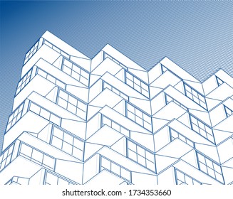 arquitectura moderna abstracta fachada modular 3d ilustración