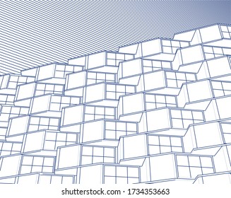 abstract modern architecture modular facade 3d illustration