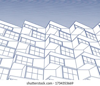 arquitectura moderna abstracta fachada modular 3d ilustración